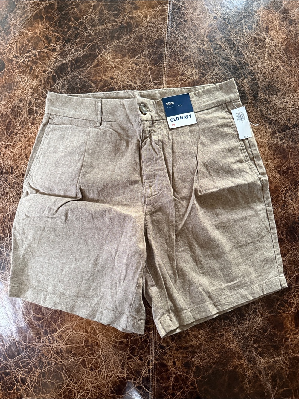 Old Navy Men's Slim Light Brown Linen-Blend Flat Front Shorts